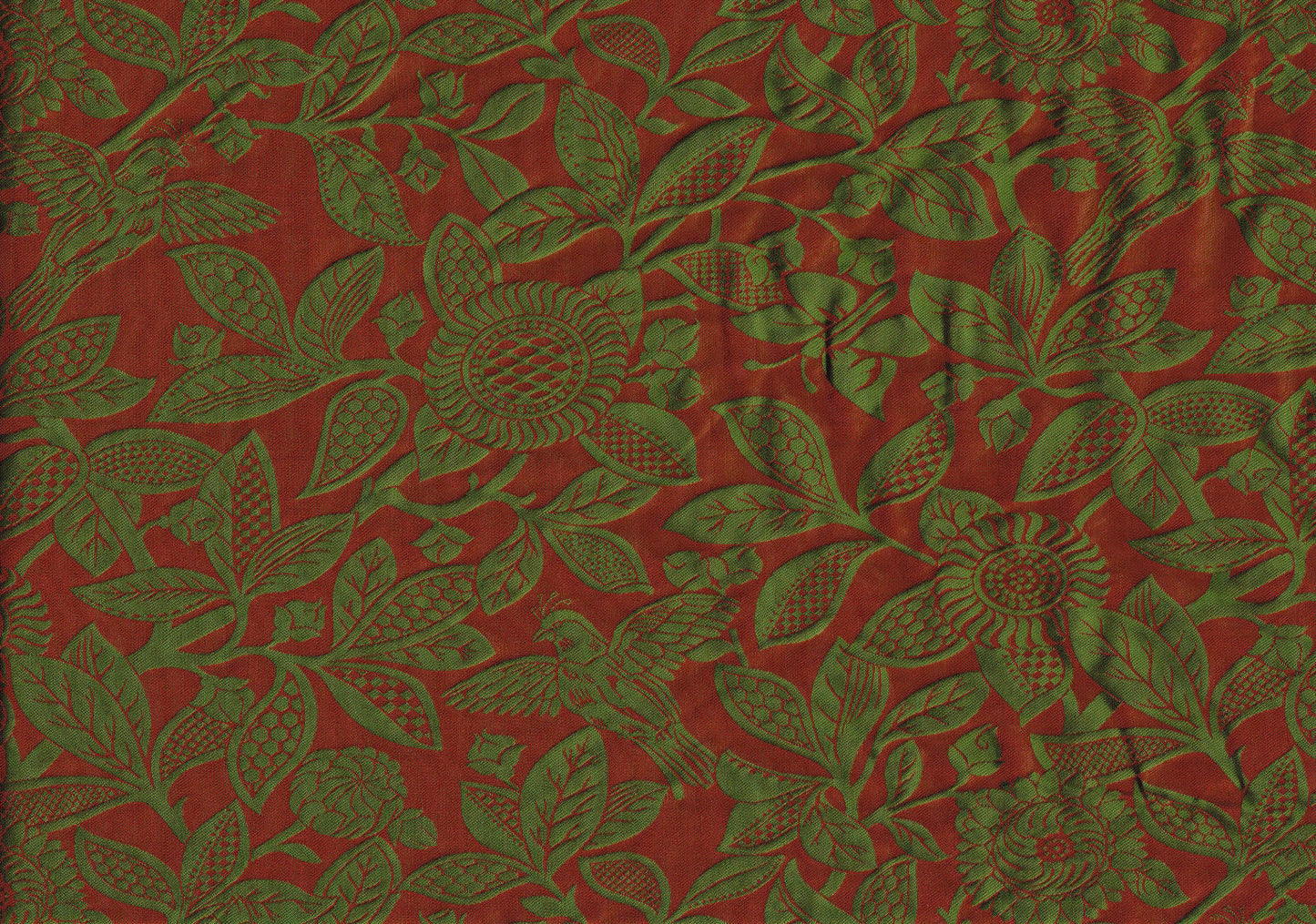 Avon Silk Fabric 100% Silk Red Green Birds Drapery Upholstery SZ524 J