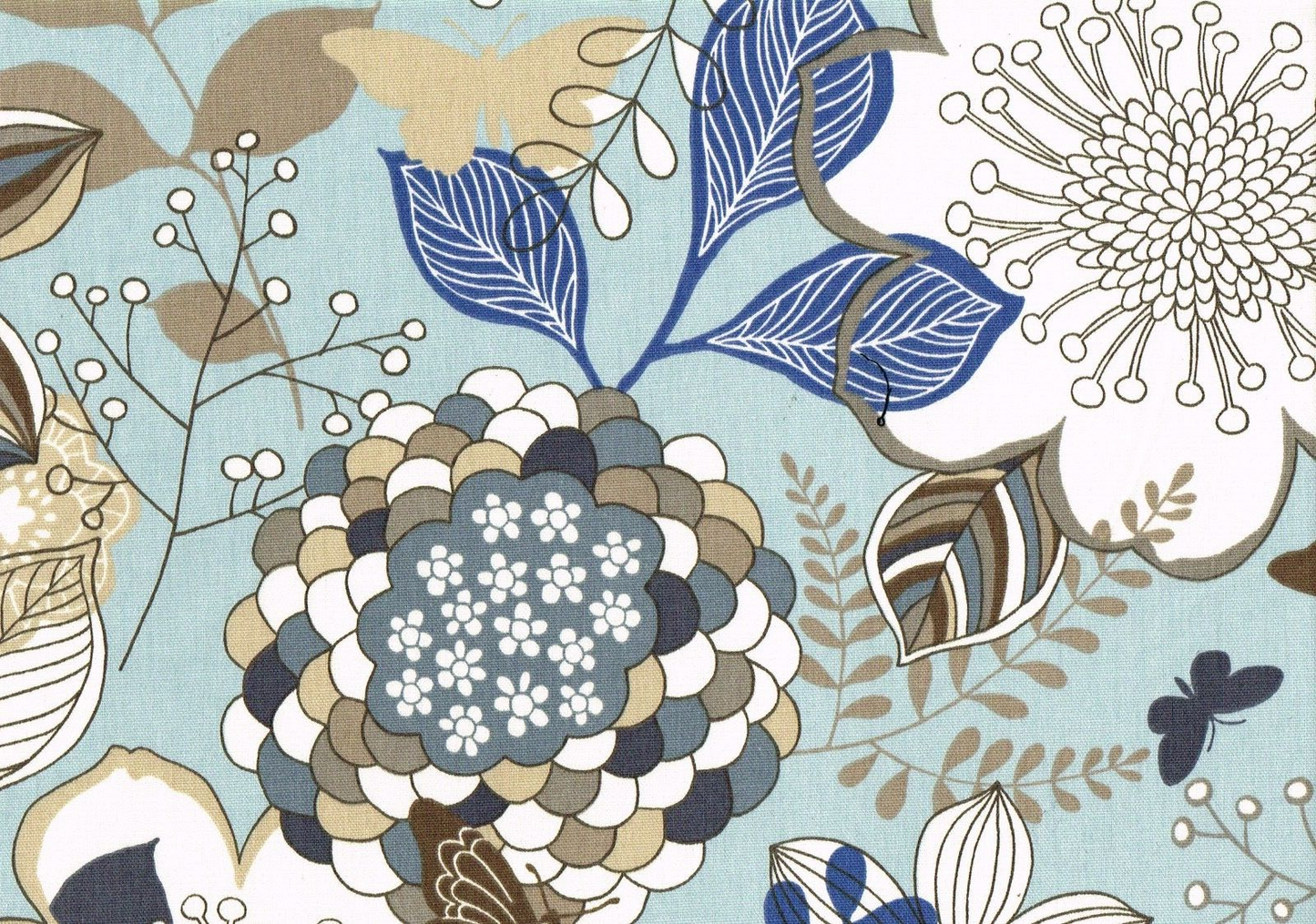 PKaufmann Fabric Blue Brown White Tan Floral Drapery Upholstery