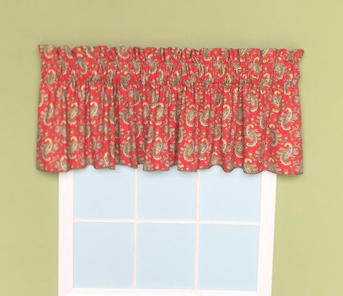 Custom Made Window Topper Red Green Gold Paisley Cotton Corded Lined