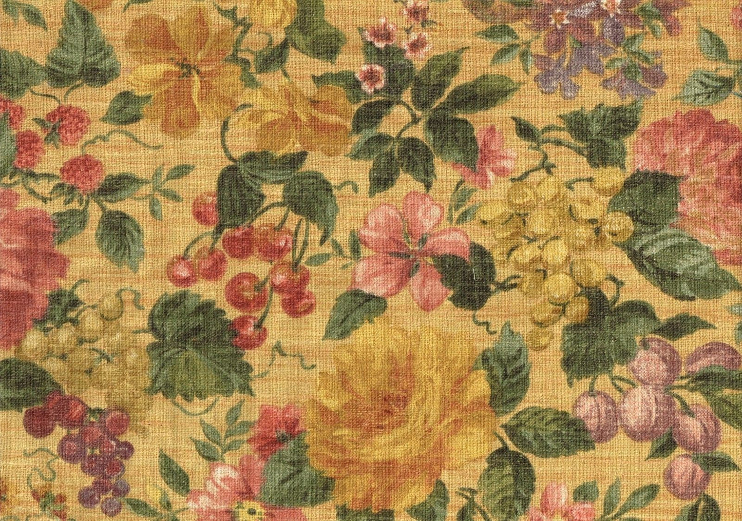 Portfolio Fabric Gold Peach Salmon Green Flowers Fruit Drapery Upholstery