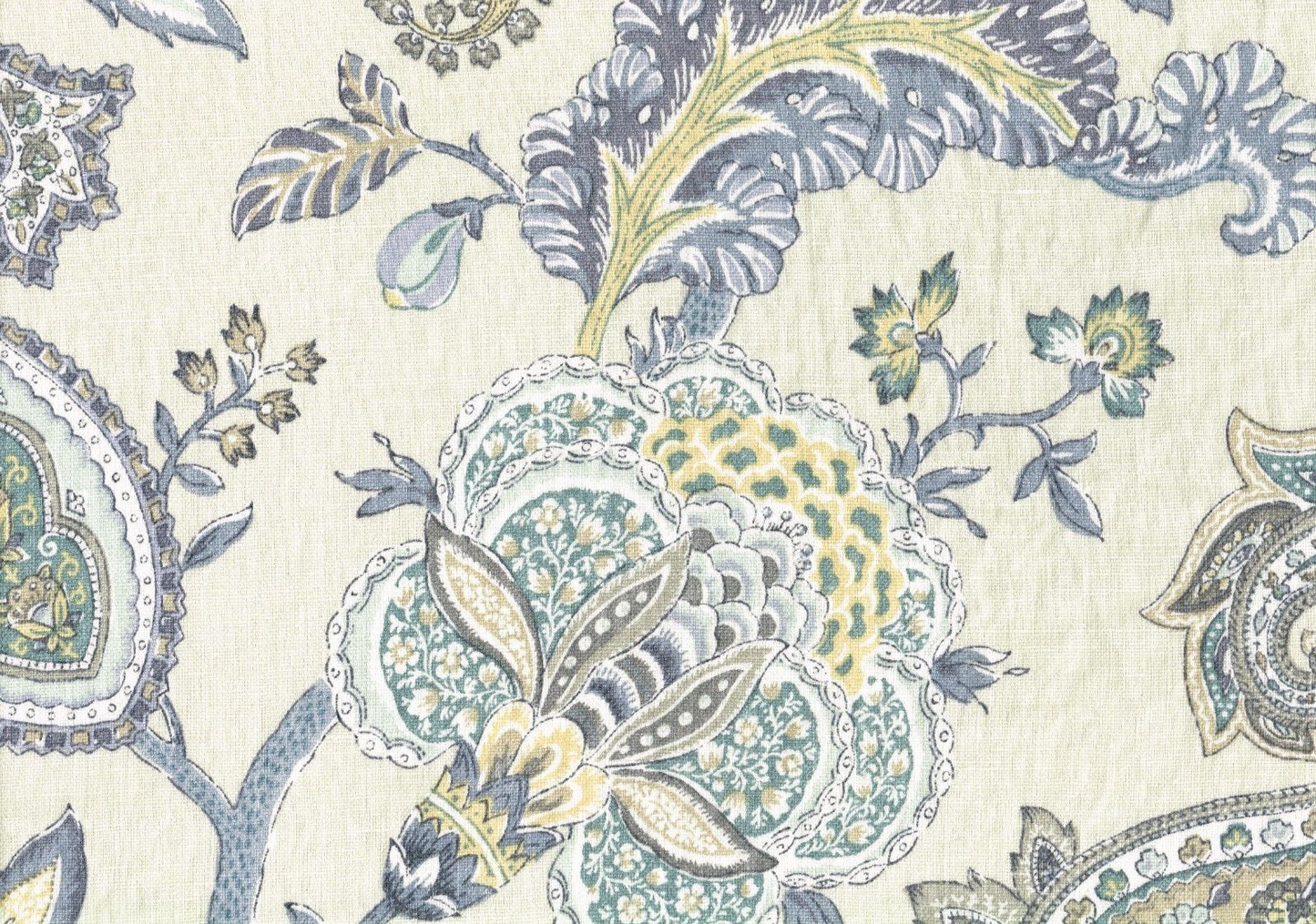 PKaufmann Fabric Gold Blue Tan Paisley Cotton Drapery Upholstery