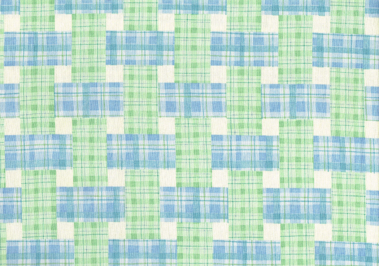 4.75 Waverly Fabric Pretty Plaid Blue Green Ecru Cotton Drapery Upholstery