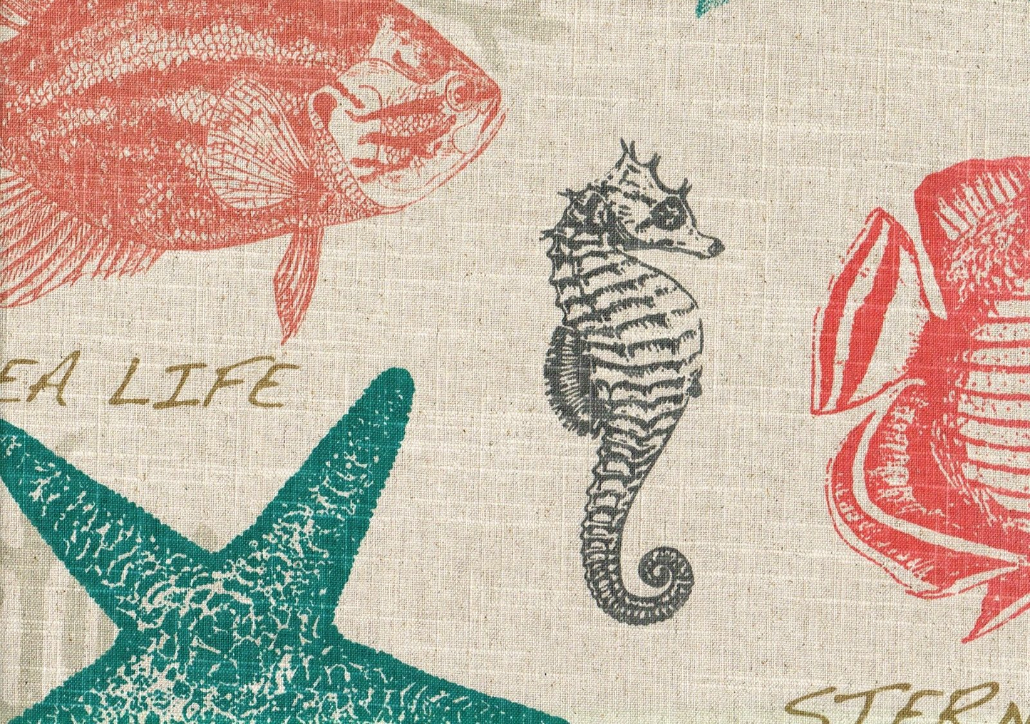 Designer Fabric Sealife Script Drapery Upholstery