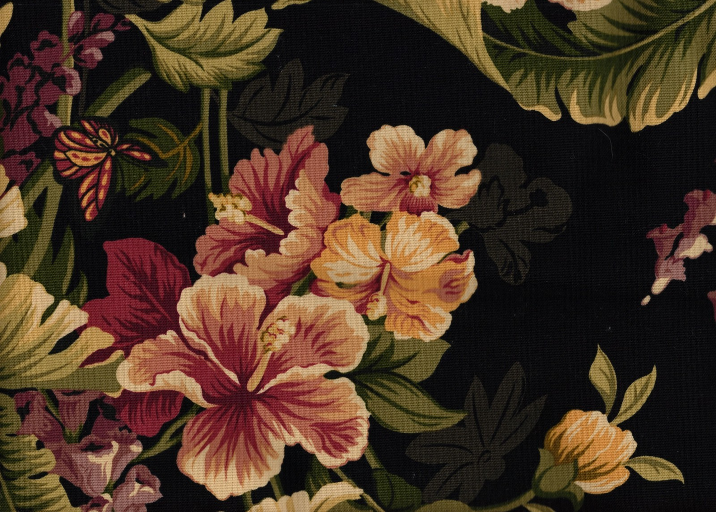 4.75 Yds Mill Creek Fabric Black Green Lavender Birds Drapery Upholstery