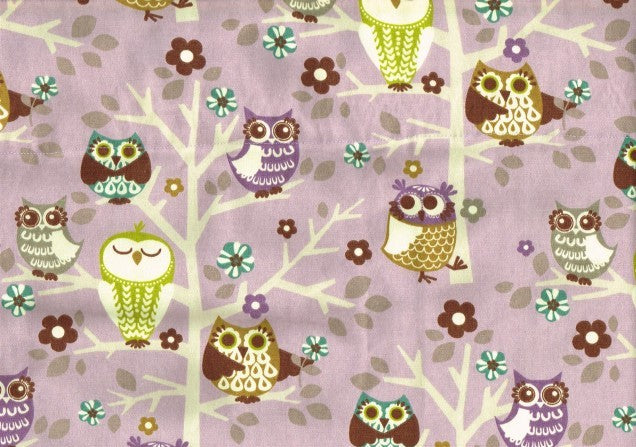 M Valance PKaufmann Owl Lavender Brown Lime Gray Children Topper Lined Corded