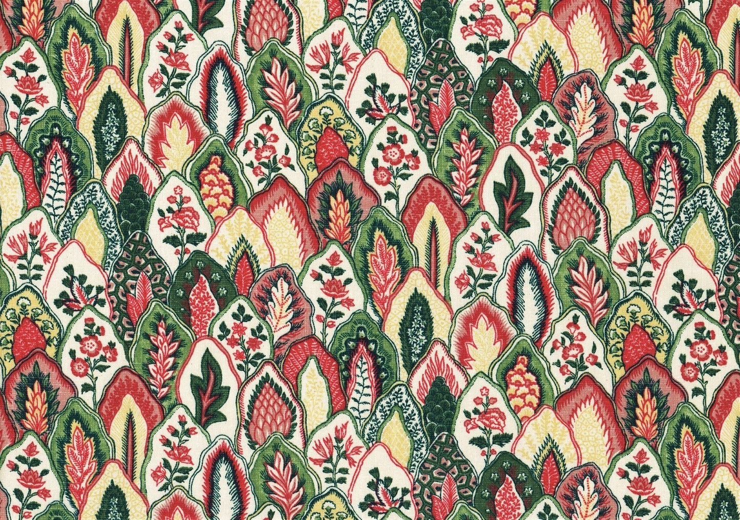 Waverly Fabric Dominique Green Red Gold Off White Cotton Drapery Upholstery