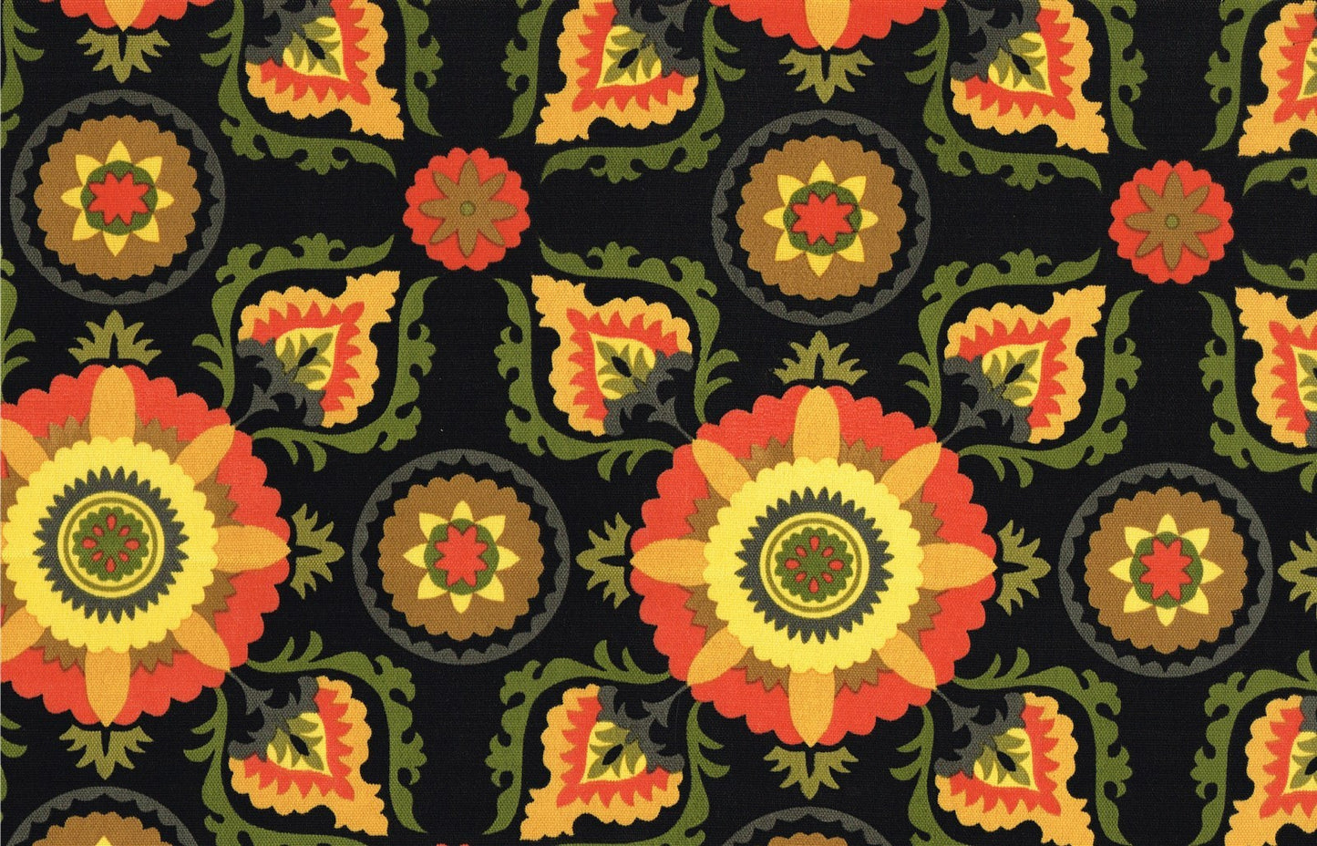 Mill Creek Fabric Callo-Fredo Noir Black Coral Olive Gold Outdoor Upholstery