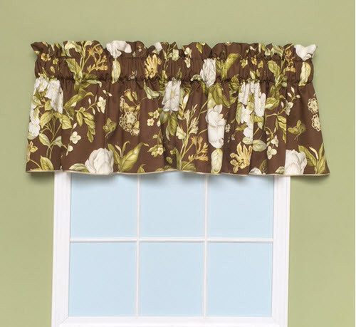 Custom Made Window Valance Brown White Green Gold Corded Cotton Lined