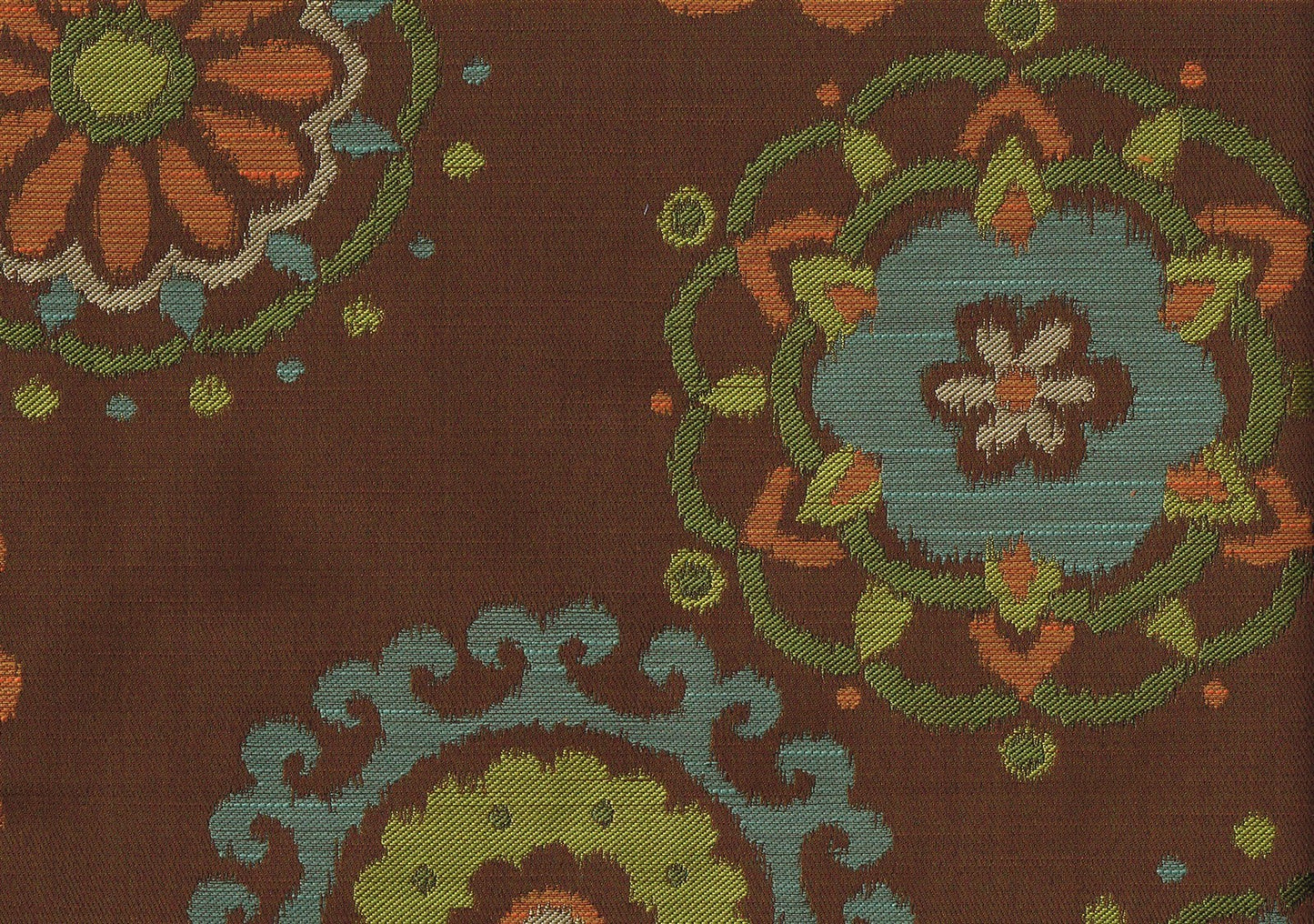 Richloom Fabric Arial Chocolate Brown Aqua Green Cinnamon Upholstery
