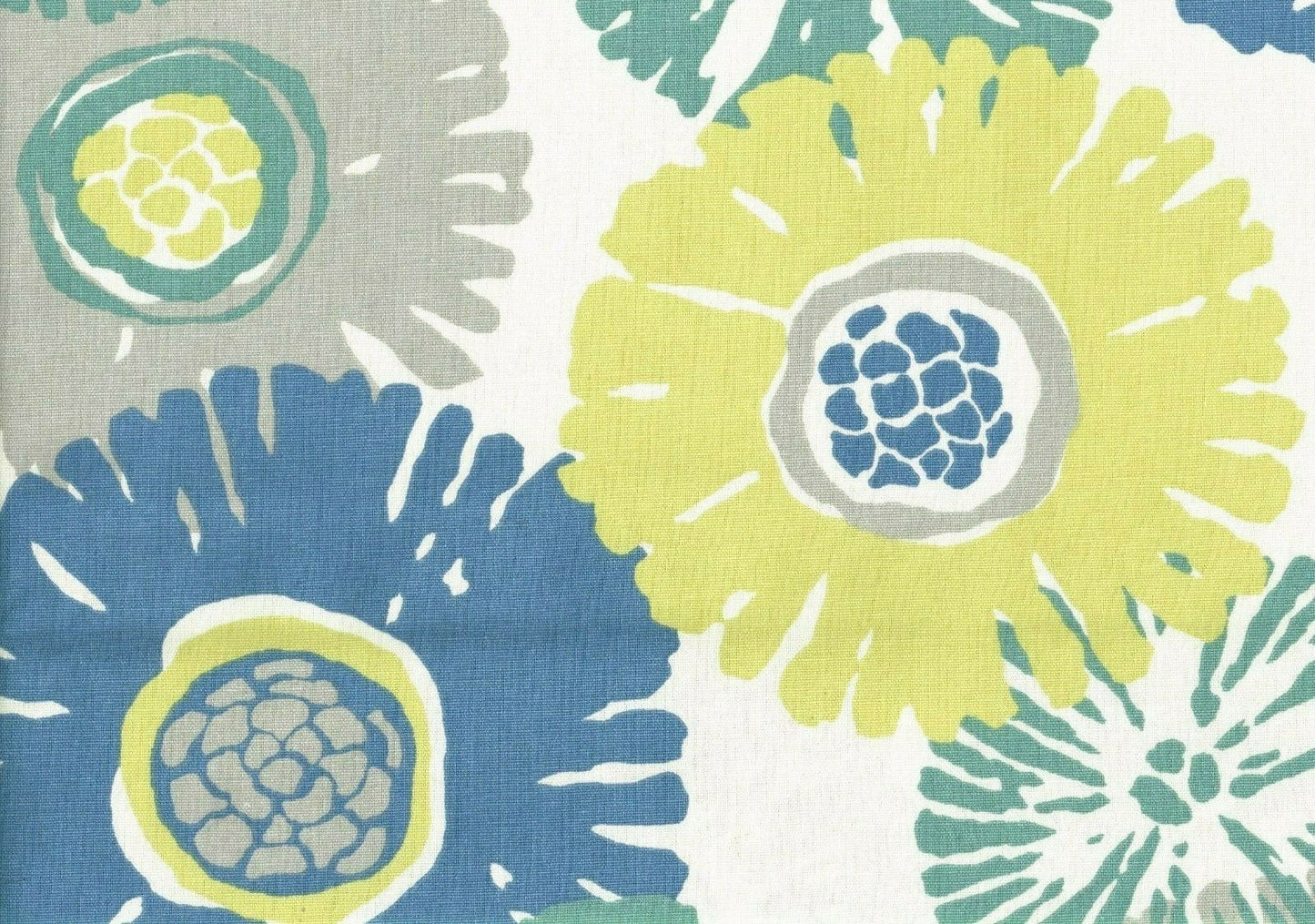 5 Yards Magnolia Fabric Gold Blue Teal Blue Floral Cotton Drapery Upholstery