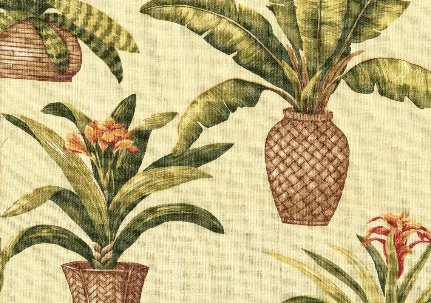 Kingsway Fabric Island Oasis Flowers Pots Tropical Print Drapery Upholstery