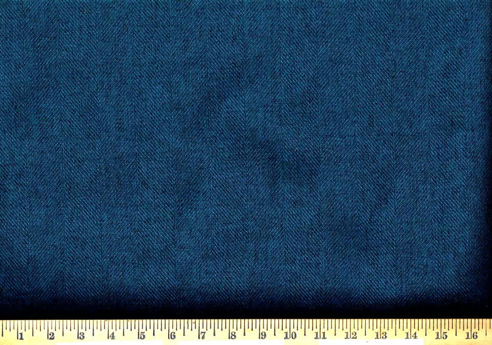 Designer Fabric Blue Herringbone Polyester Drapery Upholstery
