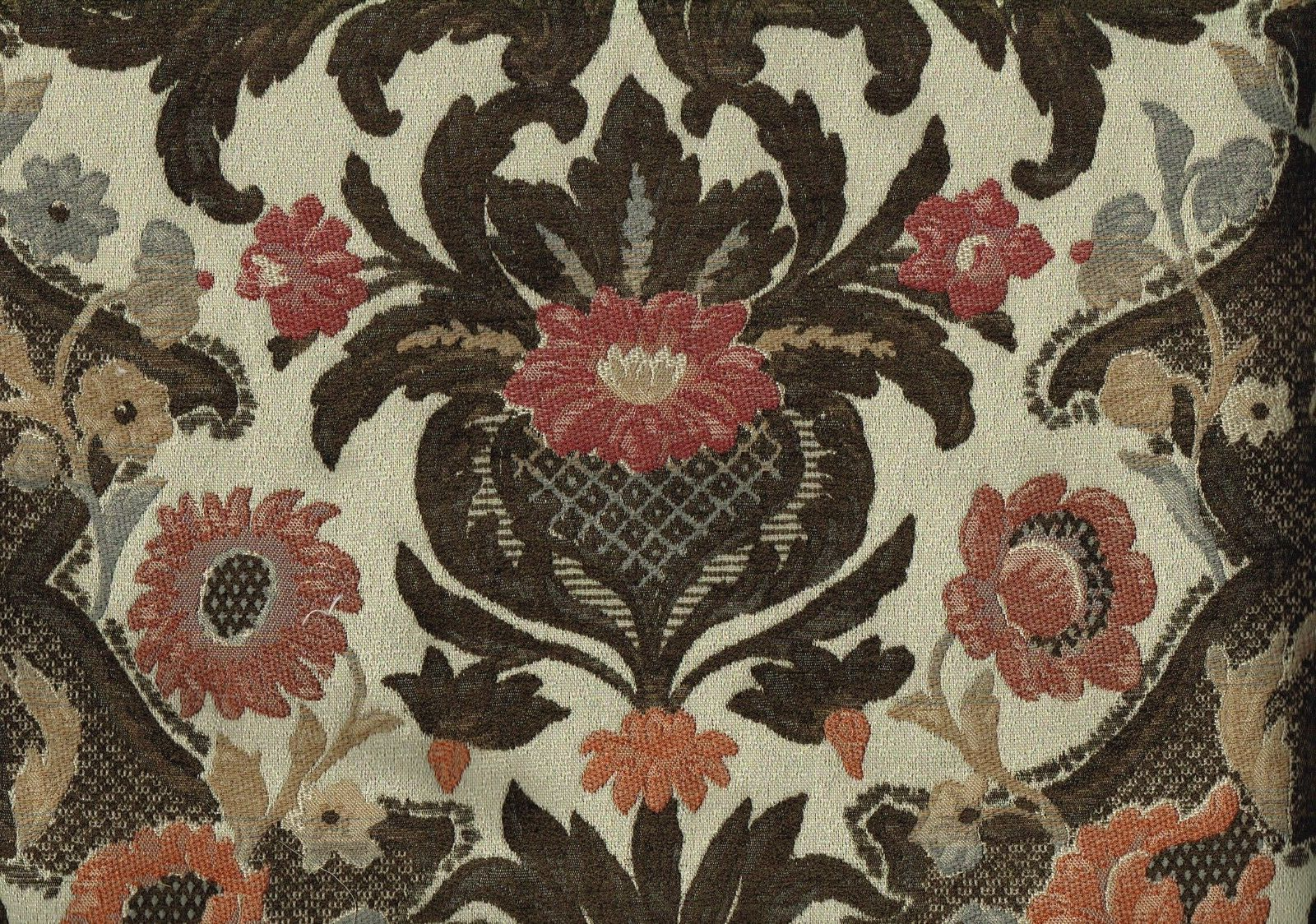 9.75Yds Designer Fabric Brown Rust Gold Burgundy  Heavy Upholstery