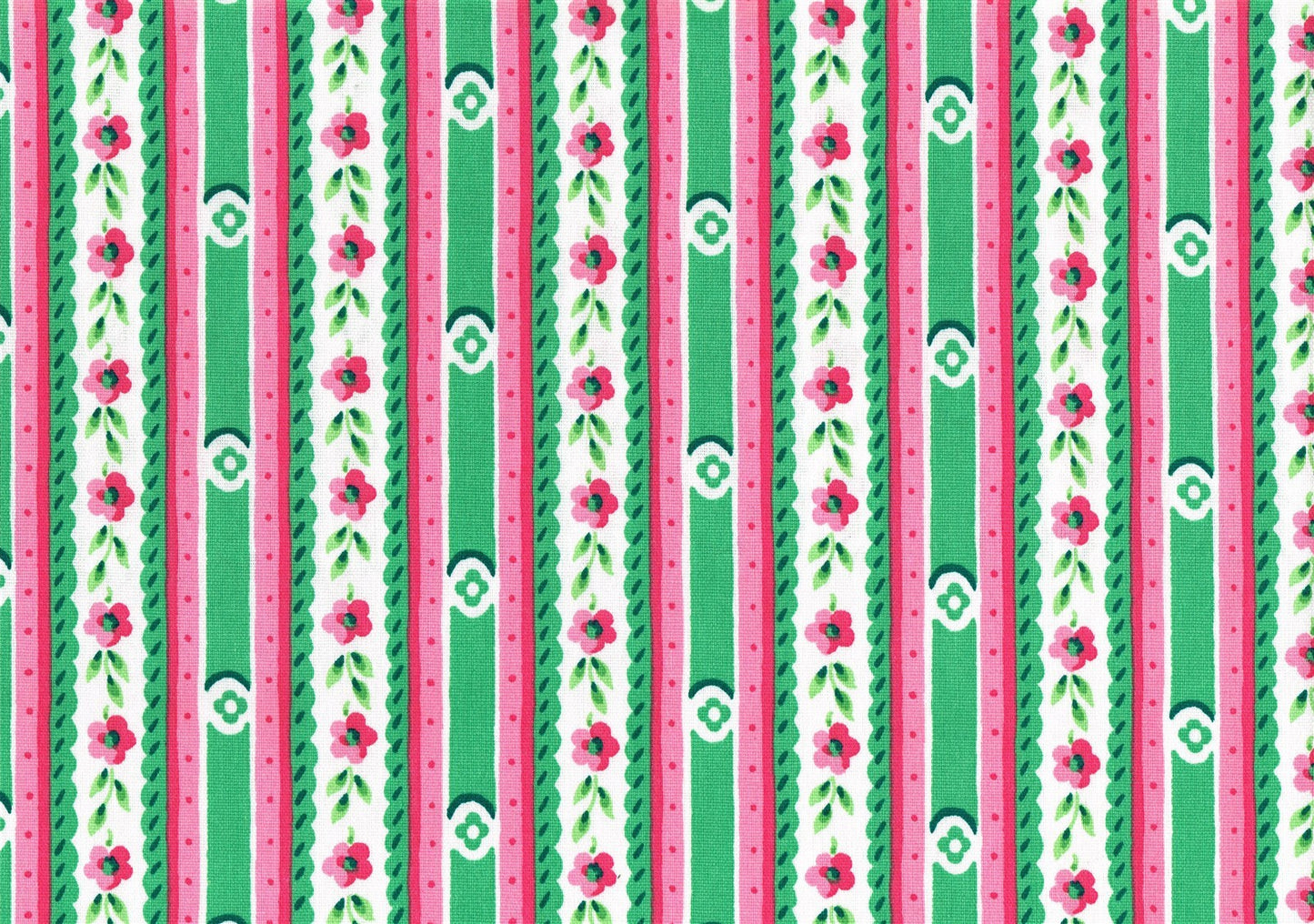 Waverly Fabric Millbrook Stripe Pink Green Hot Pink Cotton Drapery Upholstery  
