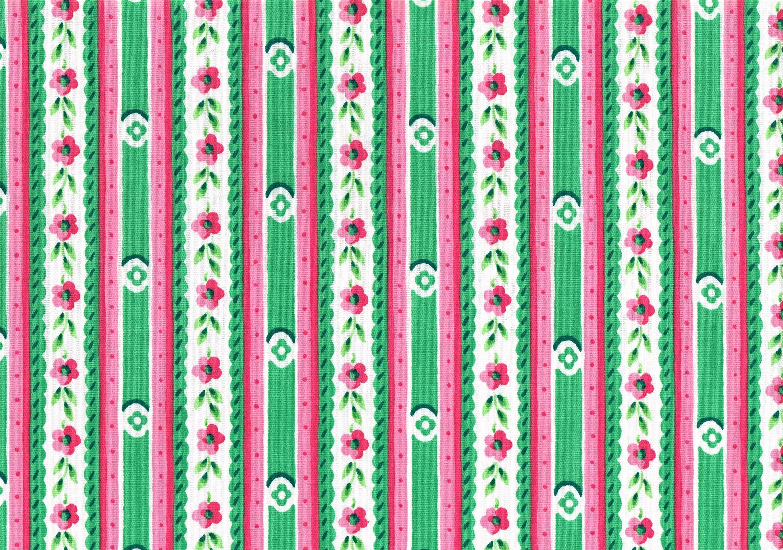 Waverly Fabric Millbrook Stripe Pink Green Hot Pink Cotton Drapery Upholstery  