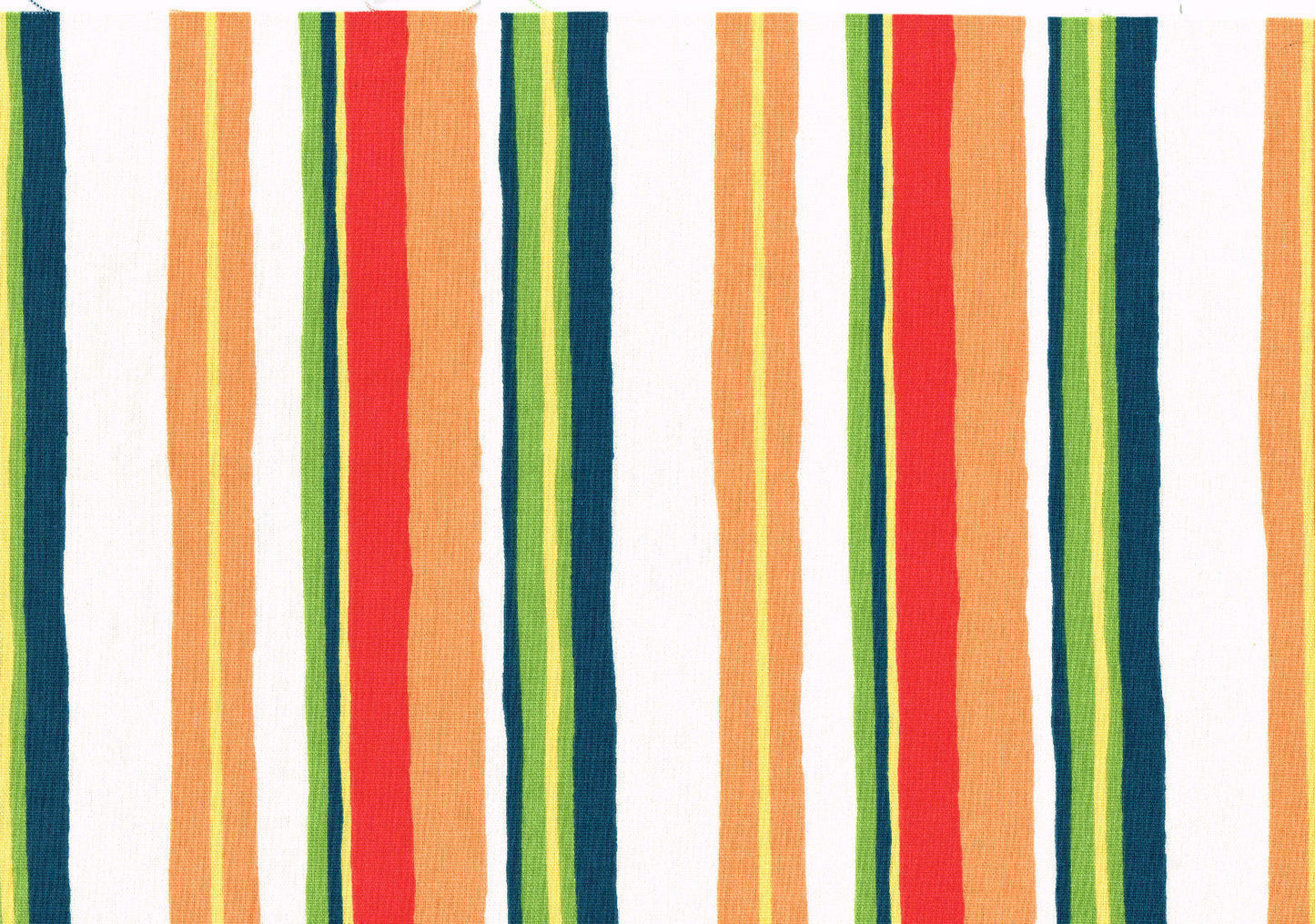 Braemore Fabric White Orange Red Green  Striped Cotton  Drapery Upholstery