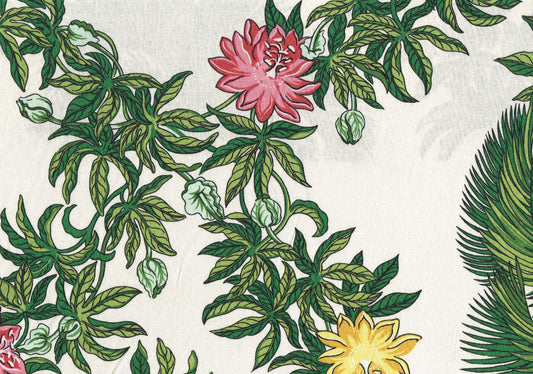 Altizer Fabric Caribbean Ecru Green Rose Cotton Drapery Upholstery  
