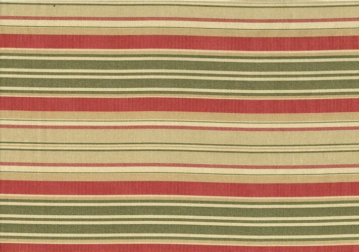 6 Yards Designer Fabric Red Green Khaki Stripe Cotton  Drapery Upholstery 