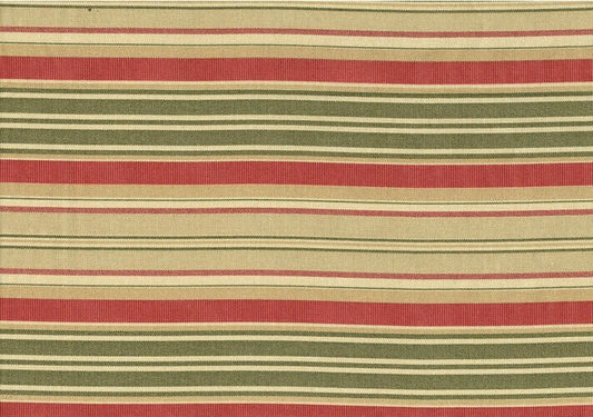 6 Yards Designer Fabric Red Green Khaki Stripe Cotton  Drapery Upholstery 