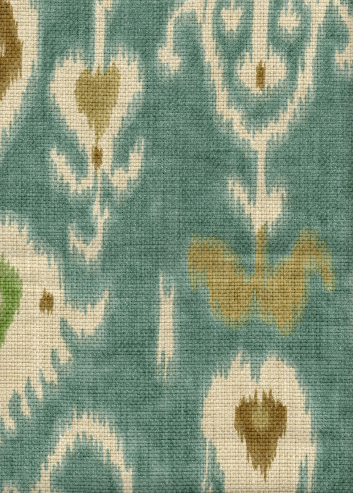 2.25 Yds Portfolio Fabric Aqua Brown Gold Ikat Basketweave  Drapery Upholstery