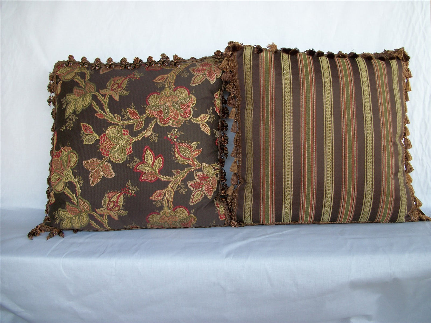 Hamilton Fabric Pair Decorator Flora Striped 22" Pillows With Trim 