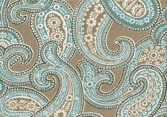Robert Allen Fabric Iridium Patina Aqua Brown Cotton Drapery Upholstery 