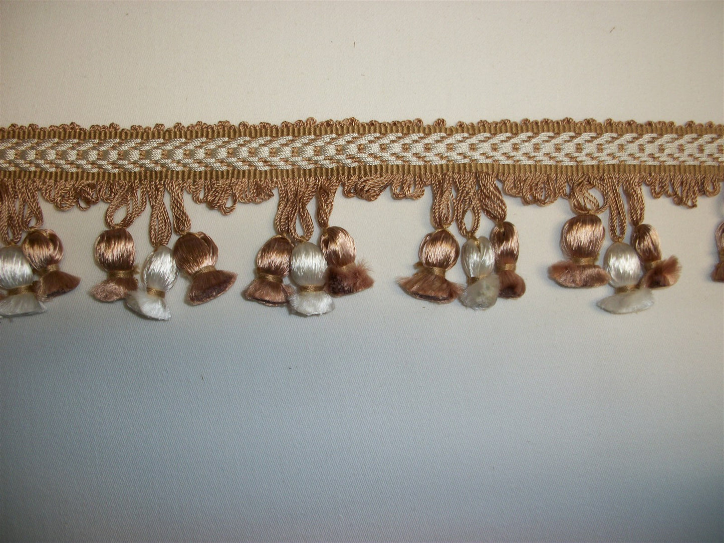 Designer Trim Taupe White Tassels 2.50" Drop Drapery Upholstery  