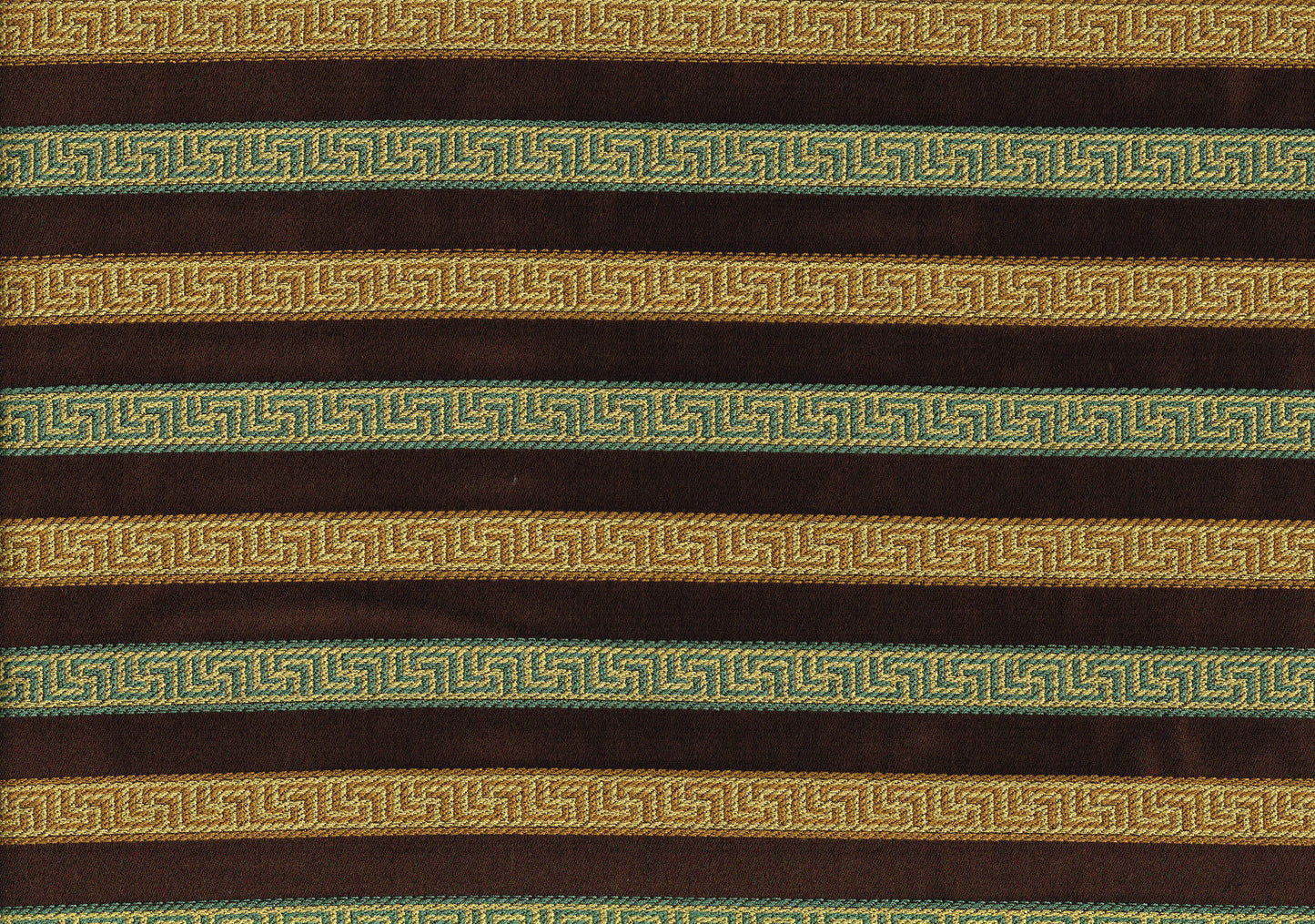 Designer Fabric Brown Teal Gold Stripe Upholstery Weight