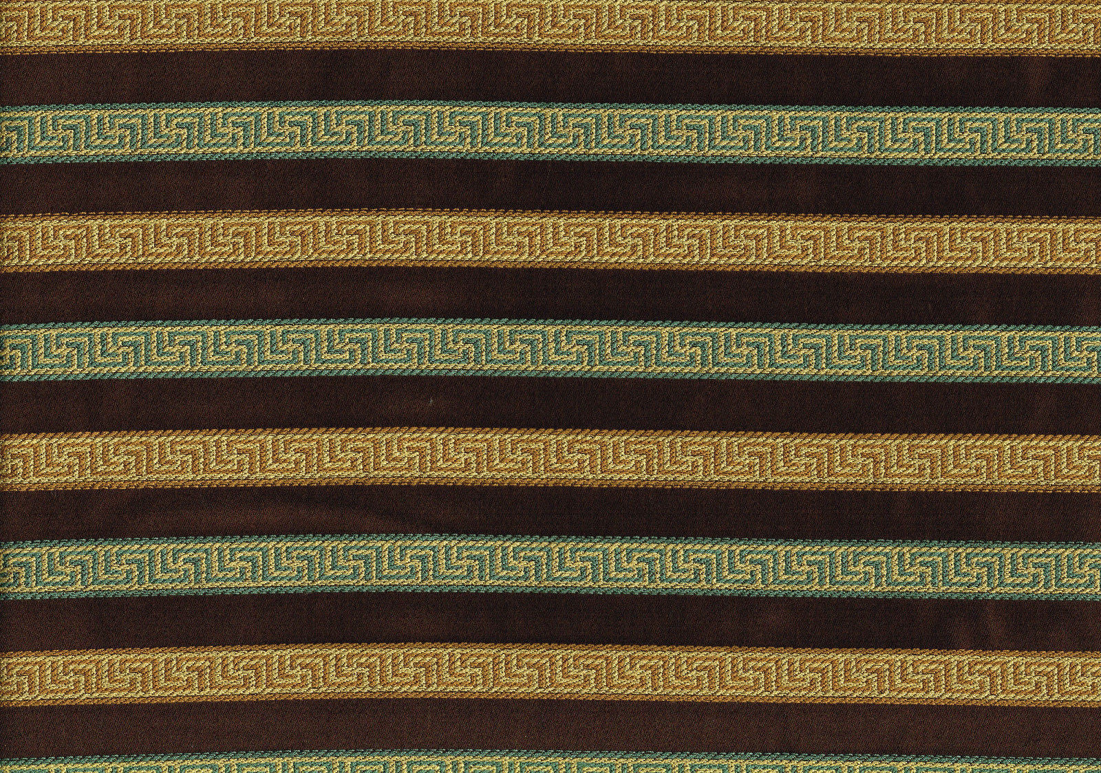 Designer Fabric Brown Teal Gold Stripe Upholstery Weight
