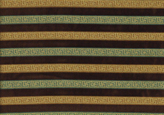 Designer Fabric Brown Teal Gold Stripe Upholstery Weight