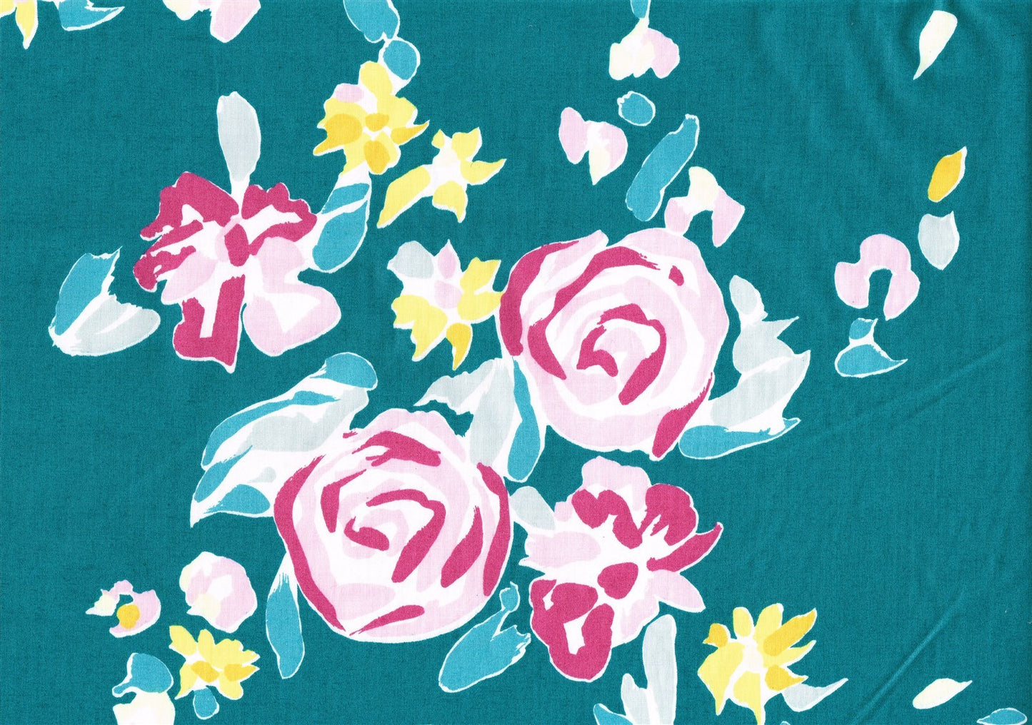 Duralee Fabrics Pennington Floral Teal Pink Rose  Cotton Drapery Upholstery  