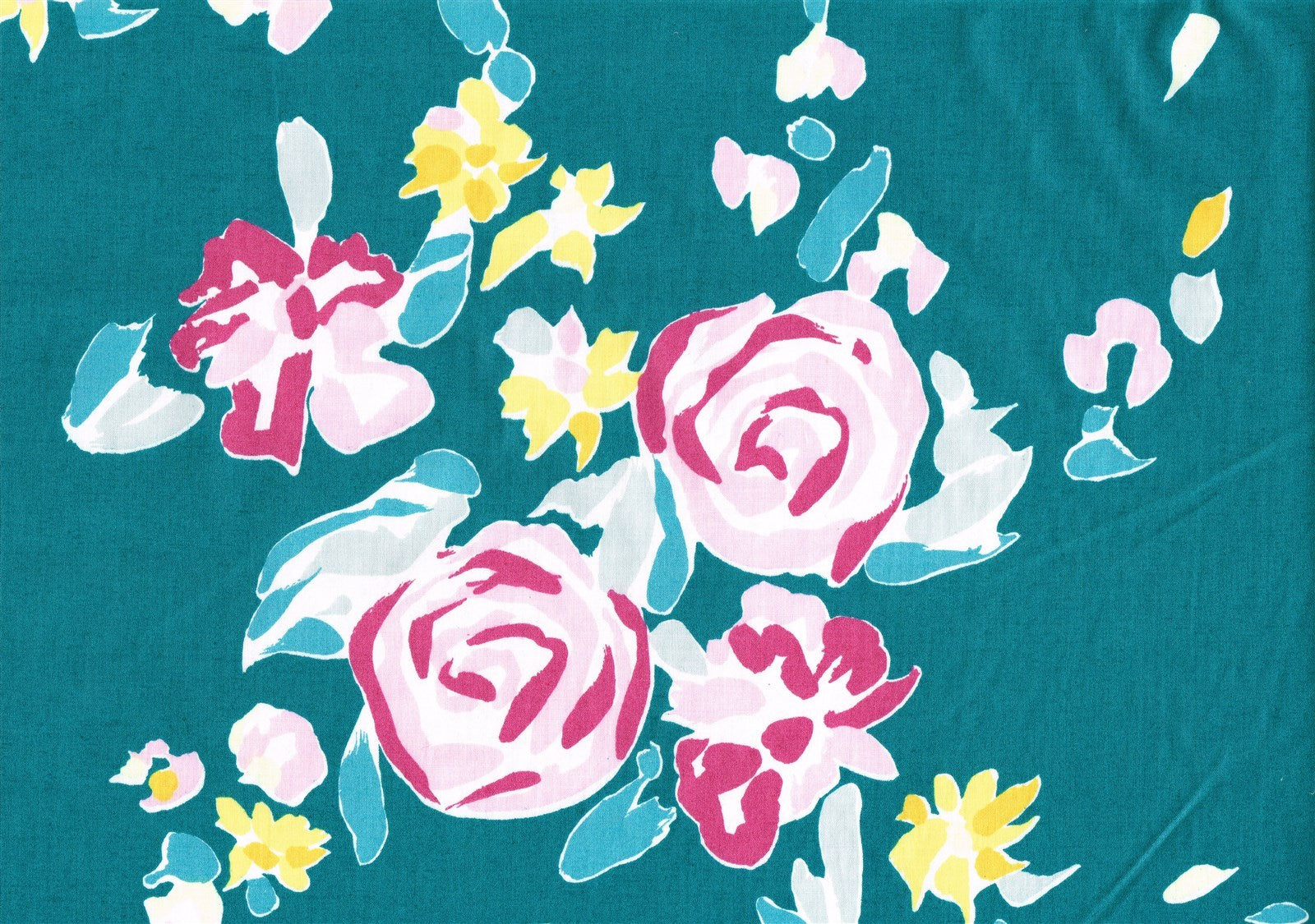 Duralee Fabrics Pennington Floral Teal Pink Rose  Cotton Drapery Upholstery  