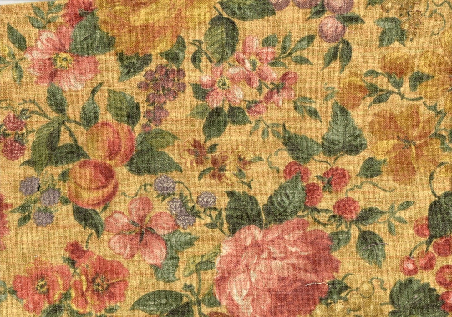 Portfolio Fabric Gold Peach Salmon Green Flowers Fruit Drapery Upholstery