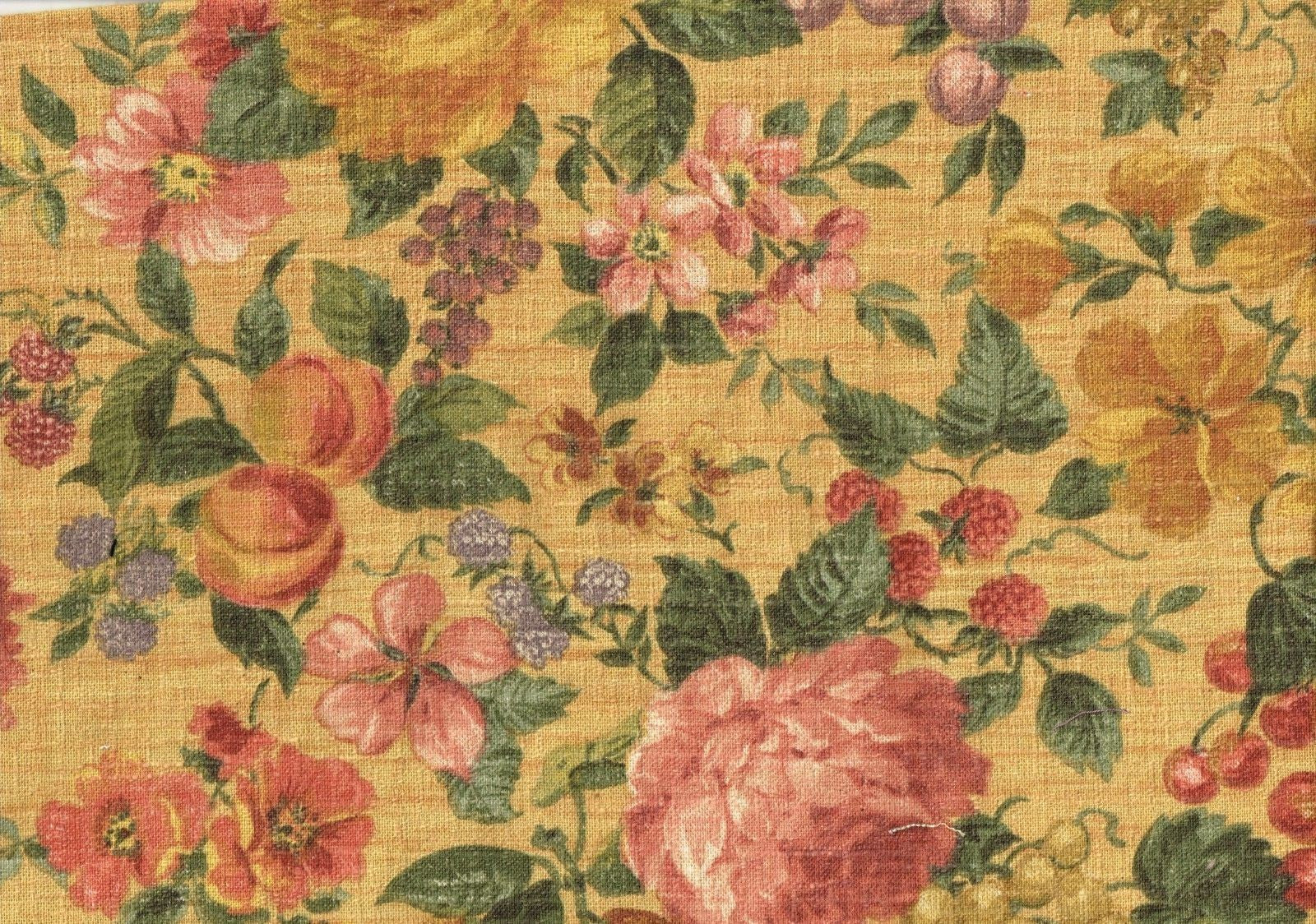 Portfolio Fabric Gold Peach Salmon Green Flowers Fruit Drapery Upholstery