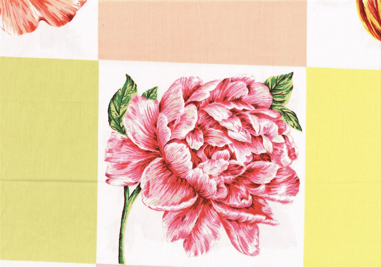 Braemore Fabric Peach Yellow Lime Pink Squares Floral Cotton Drapery Upholstery 