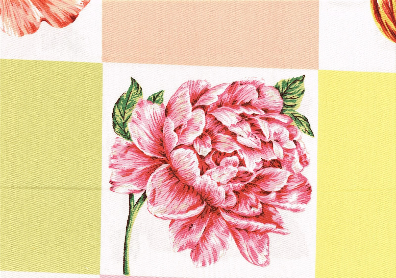 Braemore Fabric Peach Yellow Lime Pink Squares Floral Cotton Drapery Upholstery 