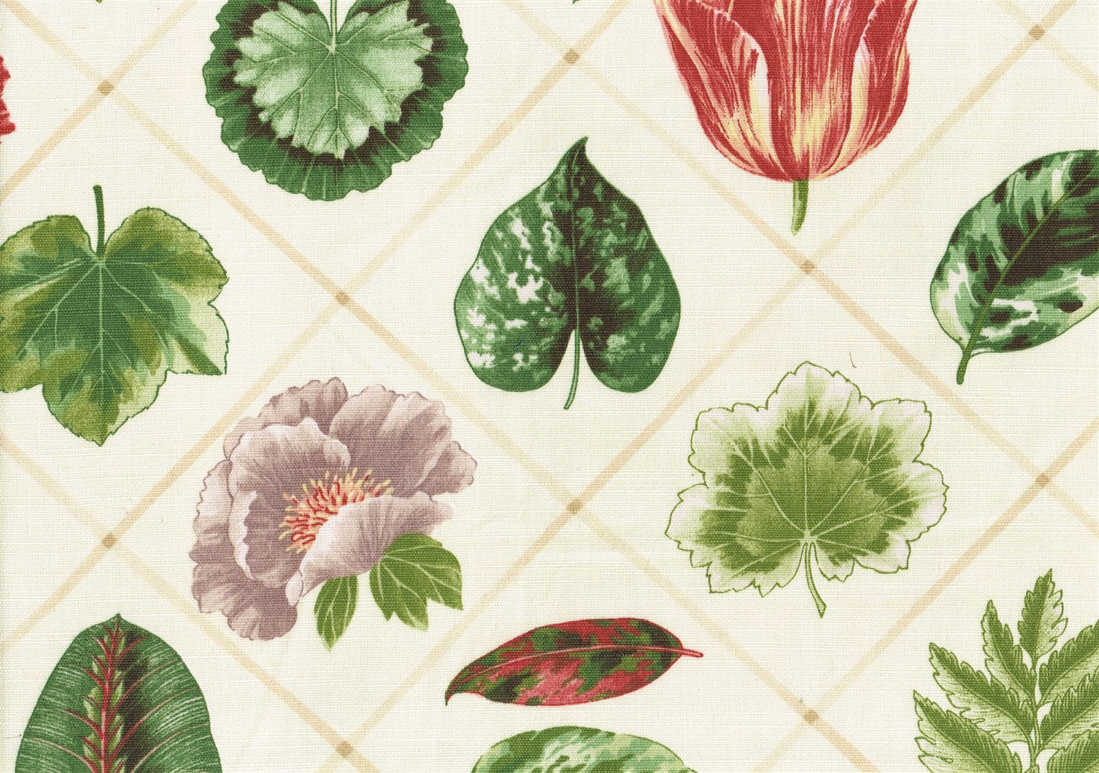 PKaufmann Fabric Ecru Red Green Lilac Tan Diamond Print  Drapery Upholstery 