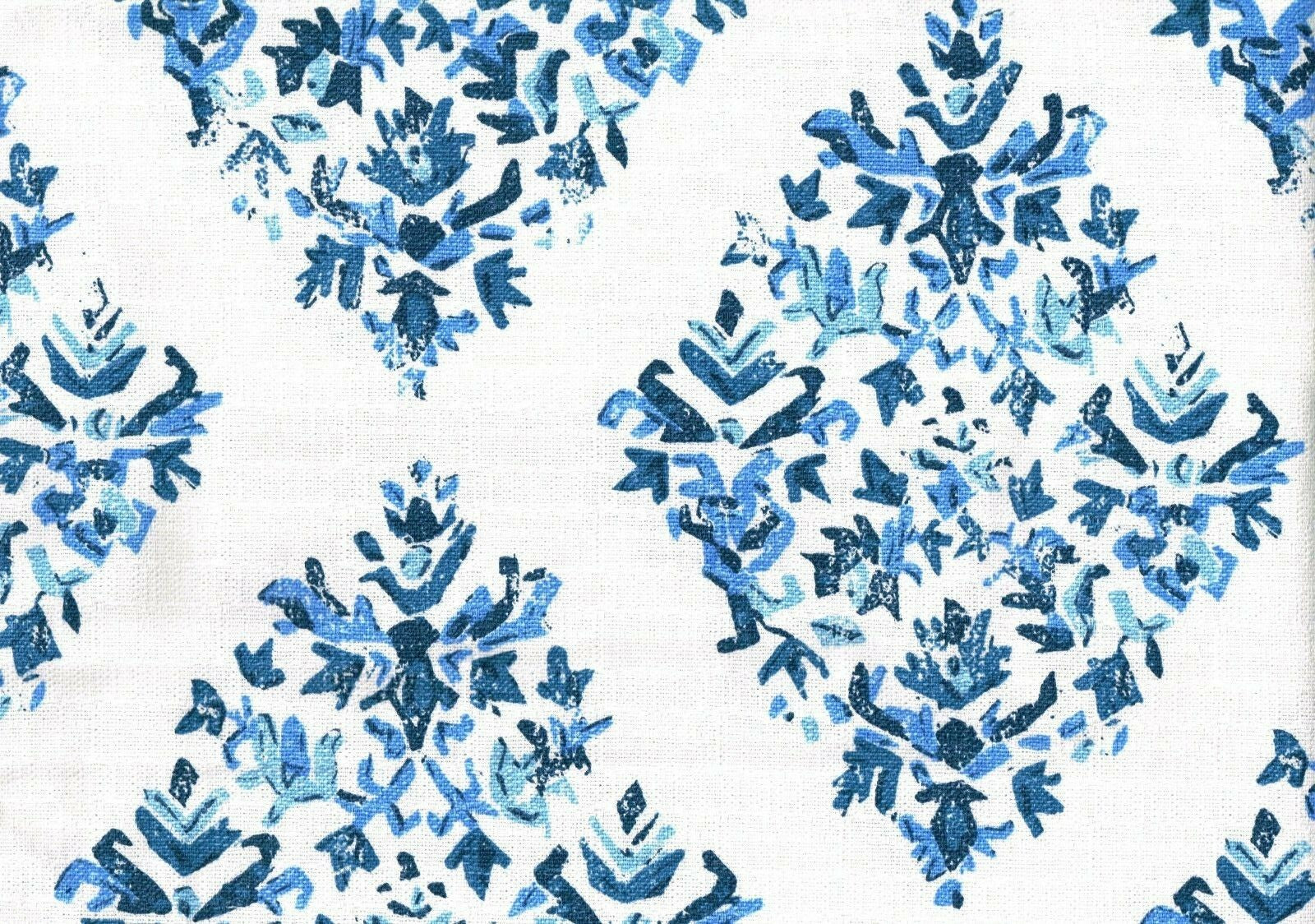 3.75  Yards Designer Fabric Blue White Cotton Print Drapery Upholstery