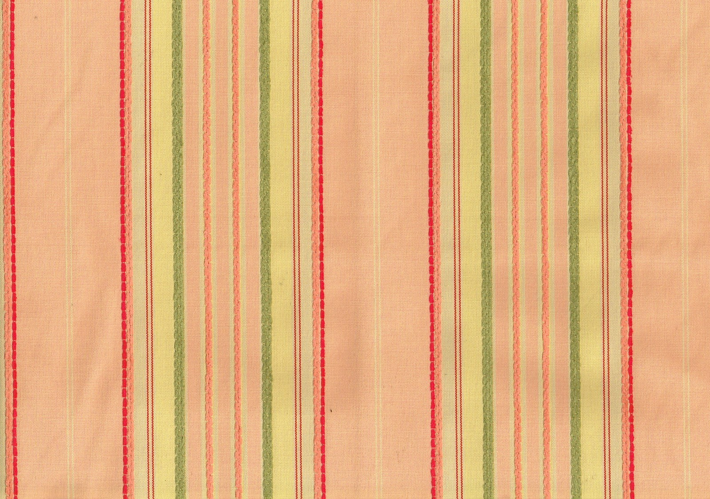 Designer Fabric Salmon Red Green Yellow  Striped  Drapery Upholstery