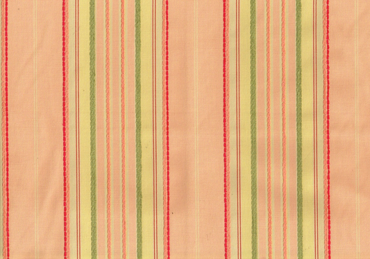 Designer Fabric Salmon Red Green Yellow  Striped  Drapery Upholstery