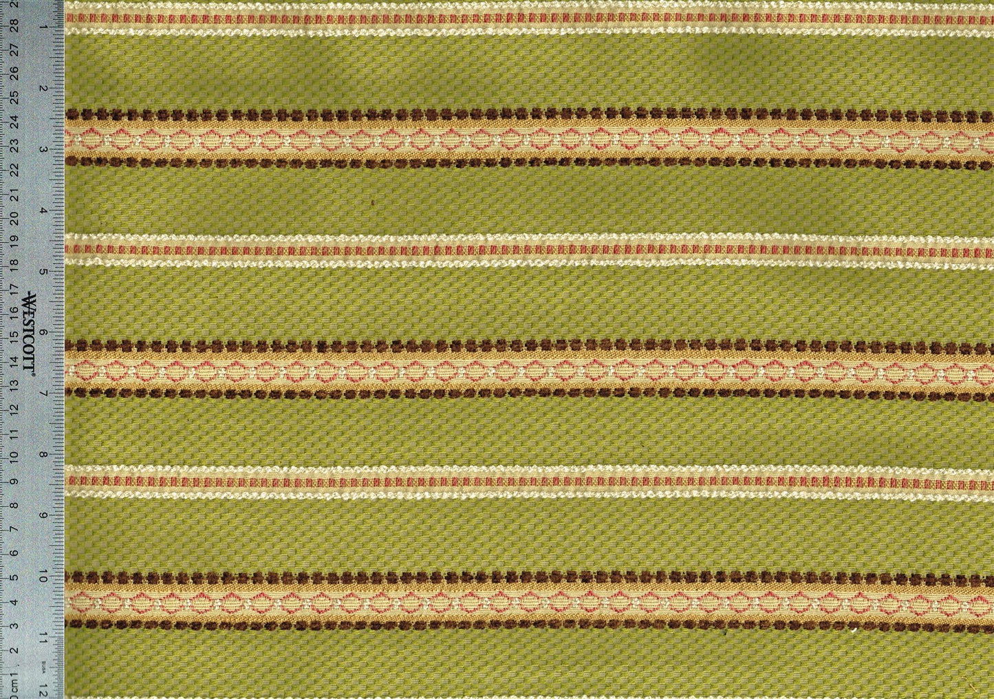 Designer Fabric Green Brown Gold Red Striped  Upholstery Weight  B 27