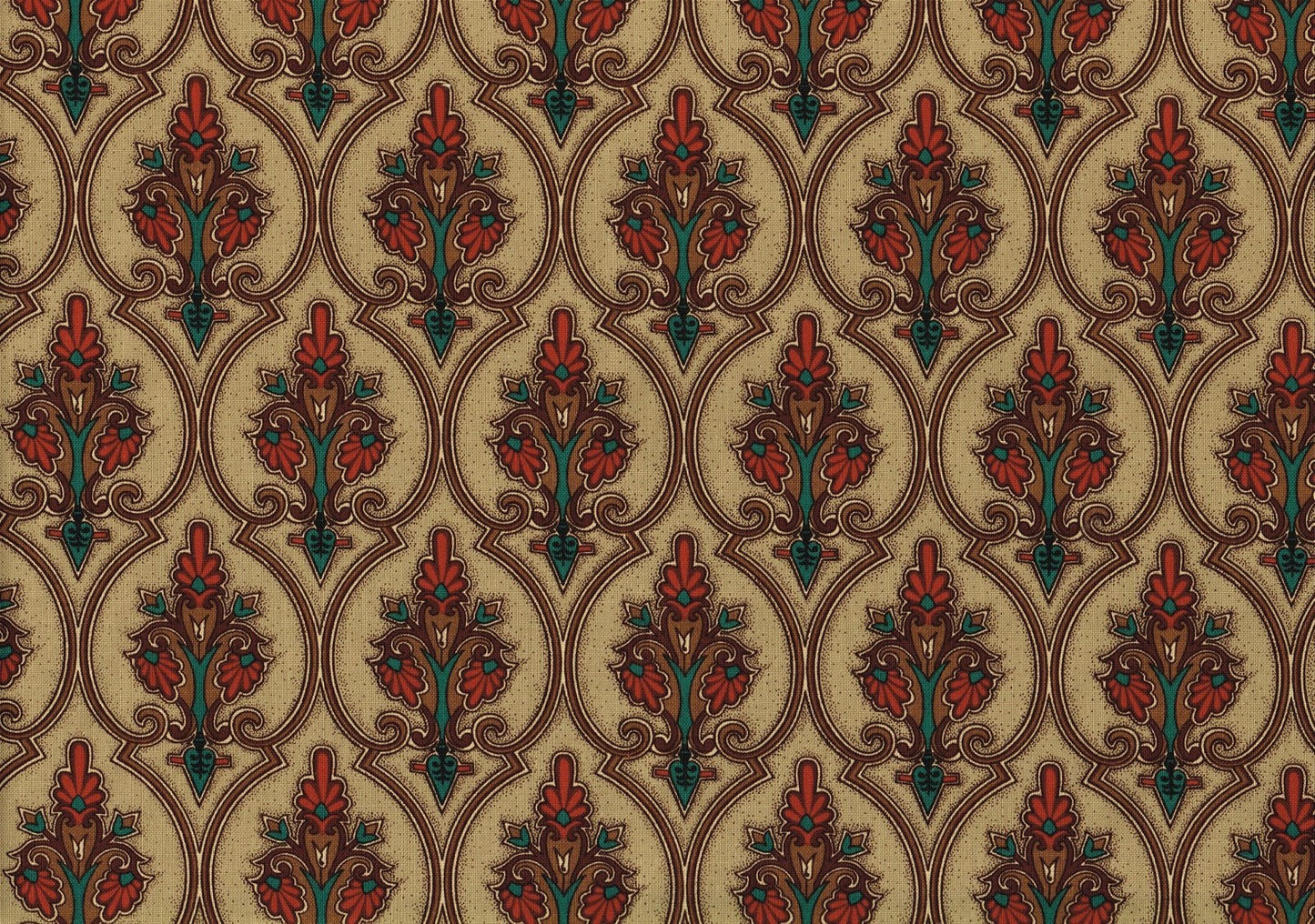 McKenzie Hodsoll Fabric Athenian Khaki Red Teal Brown Cotton Drapery Upholstery 