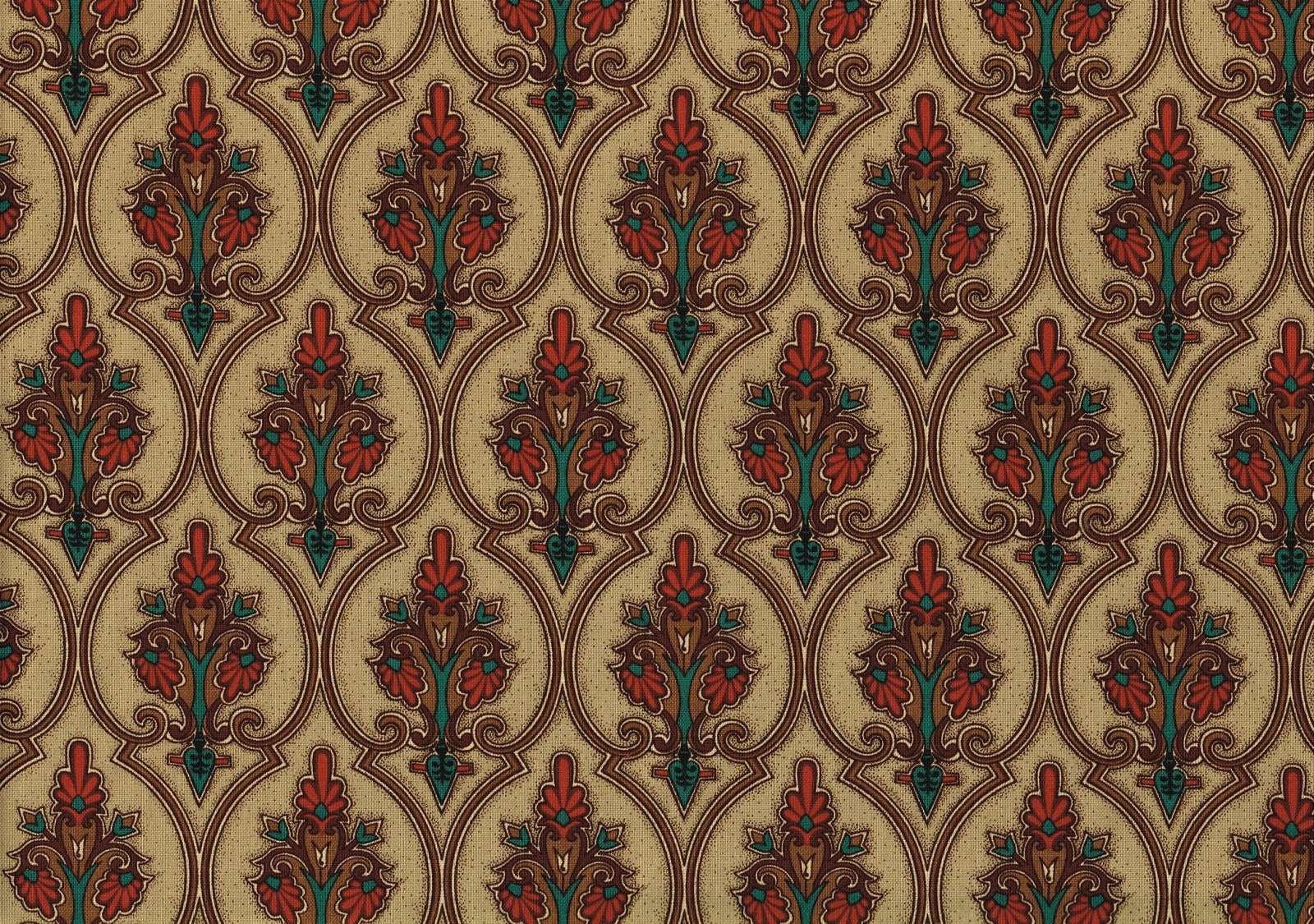 McKenzie Hodsoll Fabric Athenian Khaki Red Teal Brown Cotton Drapery Upholstery 