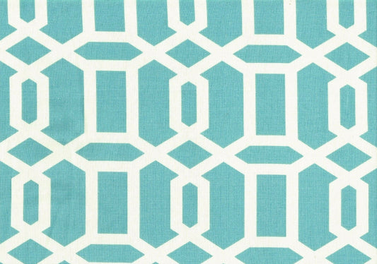 6 Yds Mill Creek Fabric Aqua White Geometric  Cotton  Drapery Upholstery 