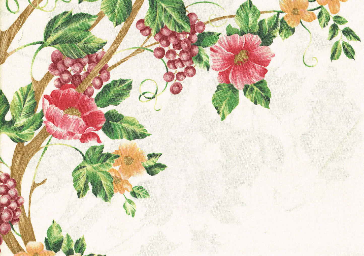 Duralee Fabric Tuscany Vine Ecru Pink Green Brown  Cotton Drapery Upholstery