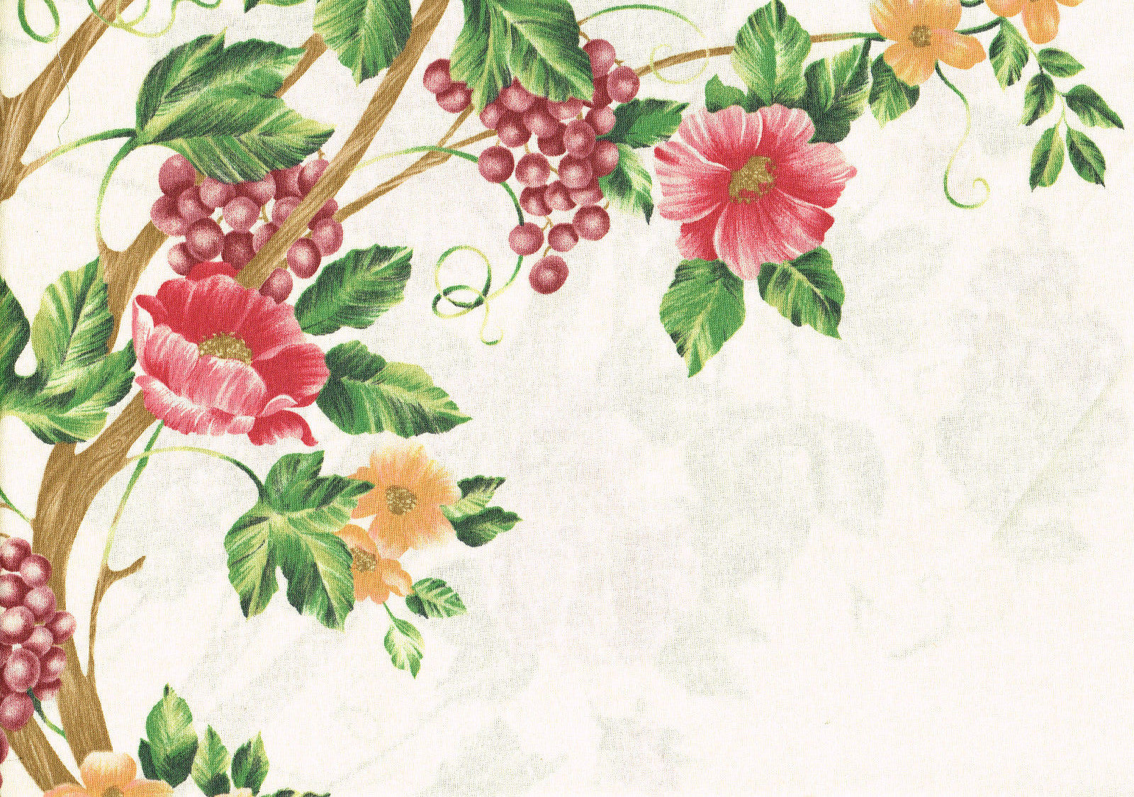 Duralee Fabric Tuscany Vine Ecru Pink Green Brown  Cotton Drapery Upholstery
