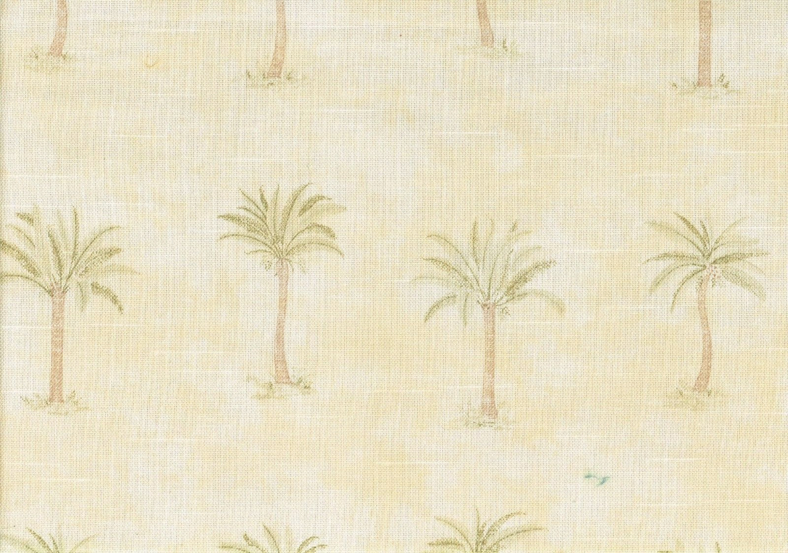 Designer Fabric Palms Trees Maize Green Brown  Cotton  Drapery Upholstery 
