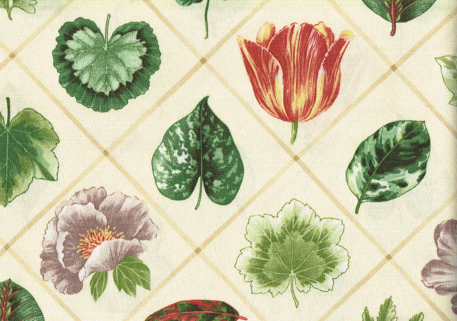  PKaufmann Fabric Diamond Floral Leaves Ecru Red  Drapery Upholstery