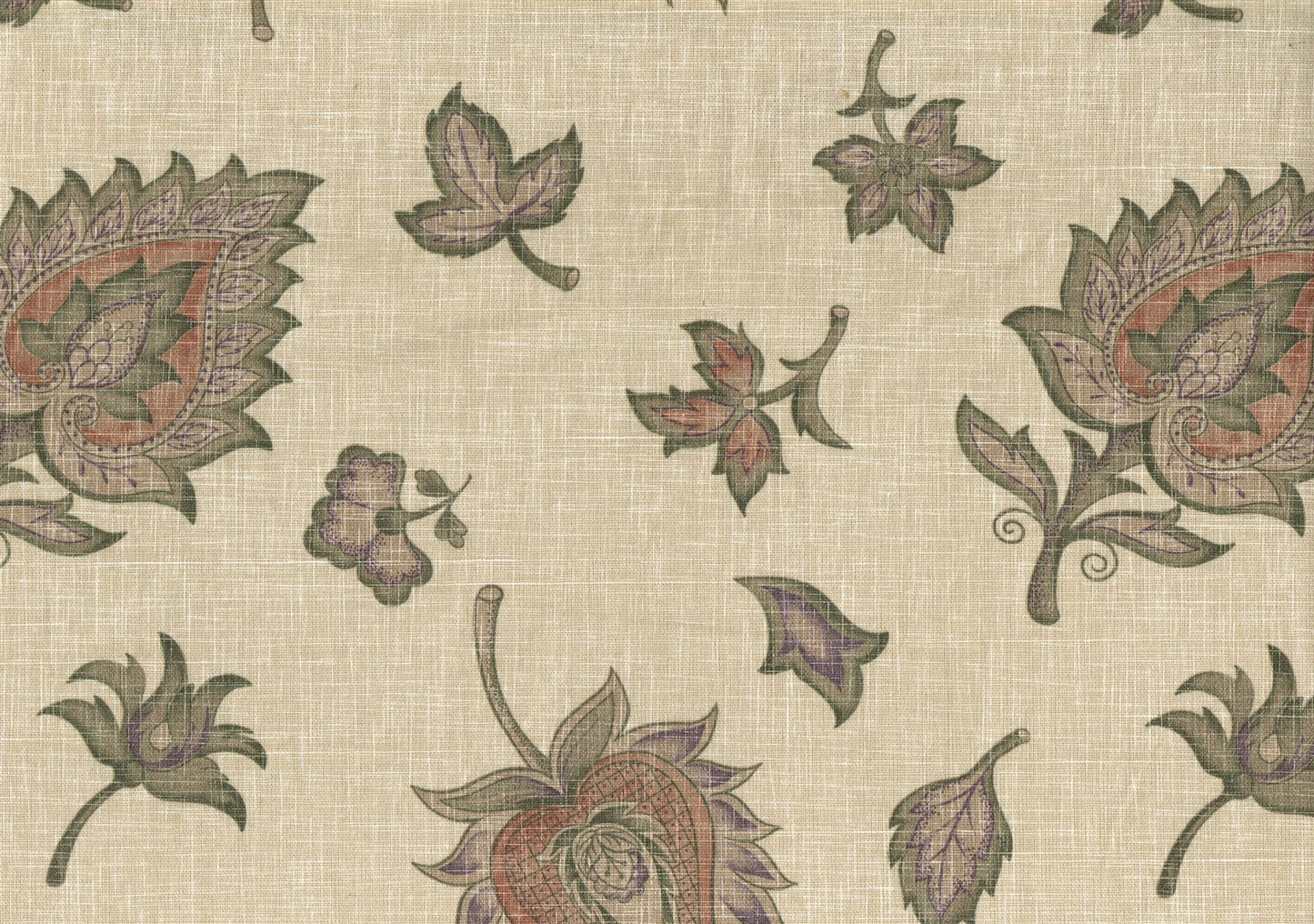 Dan River Fabric Beige Rust Green Lavender Print Cotton  Drapery Upholstery  