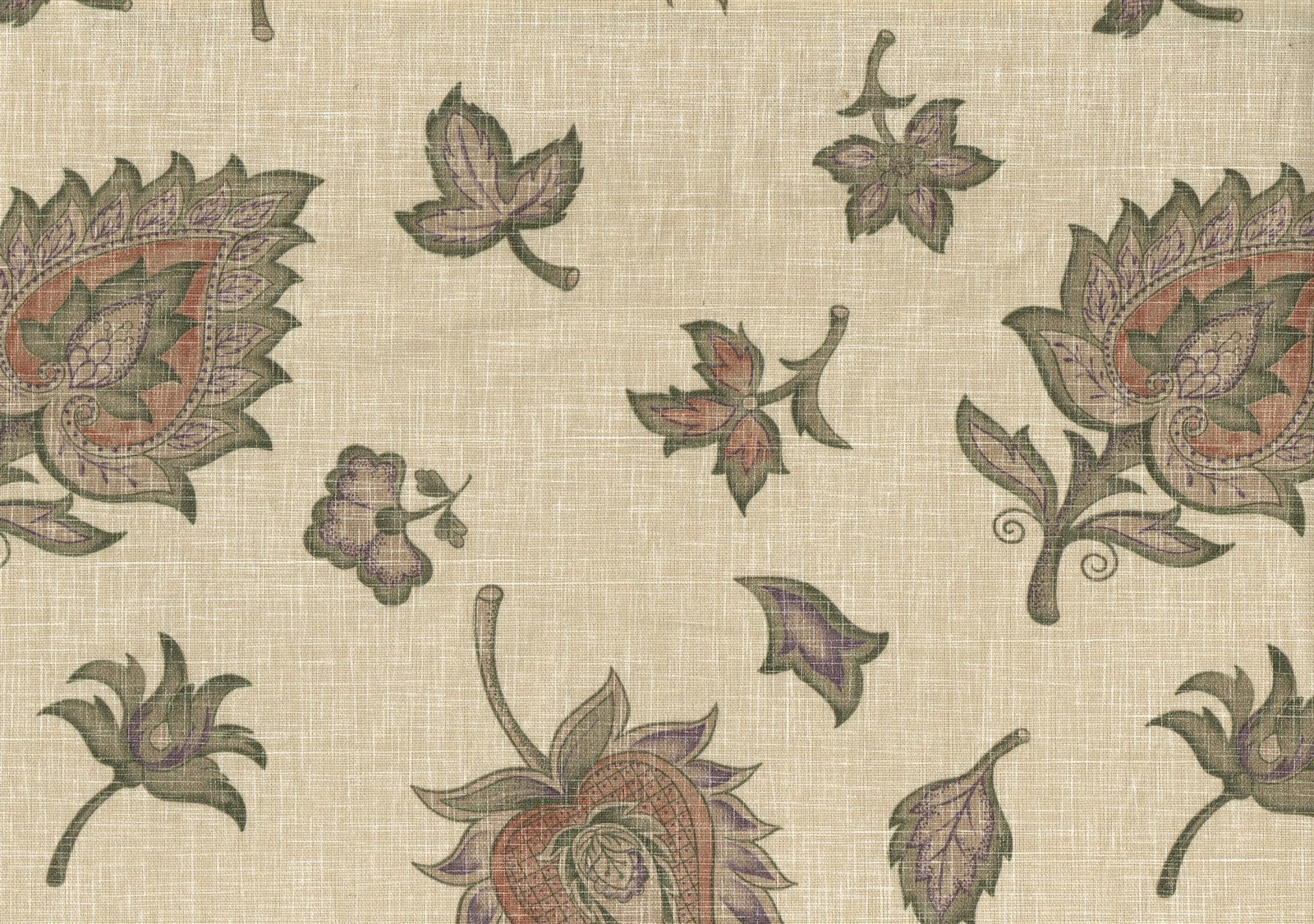 Dan River Fabric Beige Rust Green Lavender Print Cotton  Drapery Upholstery  